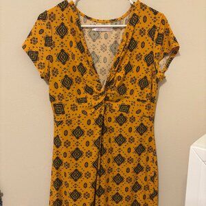 Yellow Tribal-Inspired Pattern Midi Dress